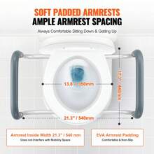 Raised Toilet Seat, 3.5"-5" Height Raised, 300/350 Lbs Weight Capacity, 19.1" - 25.2" Adjustable Width, For Standard Round Toilet, Aluminum Handrail, With EVA Armrest Padding, For Elderly, Handicap, Patient, Pregnant, Medical Bathroom Decor Summer