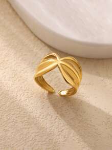 1 pieza Anillo de acero inoxidable con diseño de lazo para mujer, anillo dorado con lazo para uso diario, regalo de joyería