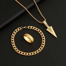 3pcs Punk Rock Hiphop Party Accessories Arrow Necklace, Bracelet And Ring Set For Men