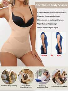 Women's Shapewear Jumpsuit, Breathable Open Bust Waist Trainer, Tummy Control Slimming Shaping Camisole - Apricot - View 2
