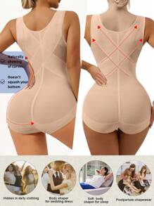 Women's Shapewear Jumpsuit, Breathable Open Bust Waist Trainer, Tummy Control Slimming Shaping Camisole - Apricot - View 3