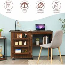 Mesa de costura plegable, mesa retráctil para máquina de coser con ruedas y puerta, armario de costura plegable para máquina de coser, armario para máquina de coser, mesita de noche para sala de estar, estudio, dormitorio - Marrón - Ver 2