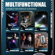 1pc Multifunctional Outdoor Aluminum Alloy Keychain Flashlight, Dual Light Source, Hat Clip, Waterproof, White - Multicolor - View 6