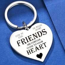 1pc Women Heart Shaped Friends Stainless Steel Keychain Long Distance Encouraging Lettered Keyring Friendship Gifts - Multicolor - View 3