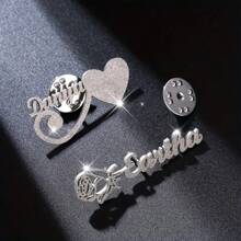 Custom Shiny Frosted Name Brooch Lapel Suit Pin Stainless Steel Heart&Butterfly&Birthday&Flowers&Stethoscope Pins Badge Brooches Personalization Jewelry For Women Men