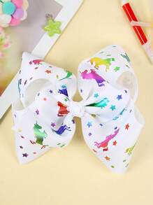 1 件女孩可爱独角兽彩虹纯色罗纹 6.5 英寸大蝴蝶结发夹，日常佩戴 - 彩色 - 查看 7