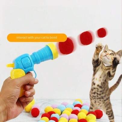 猫狗互动玩具：安静发射球，用于训练和娱乐，毛绒材质，适合所有品种猫的室内娱乐，是一款锻炼猫的玩具，非电动，无需电池，非常适合刺激和玩耍，增加您和您的猫之间的爱和信任。