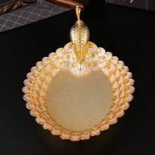 1pc Elegant European-Style Gold Peacock Feather Pattern Metal Serving Tray - Luxury Fruit, Salad And Dessert Service Tray, Ideal For Home, Kitchen And Dining Room Use