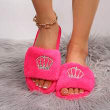 Fall/Winter Thick Plush Slippers, Fashion Strap Indoor Non-Slip Luxury Home Slippers,Christmas Outfits,Fluffy Slippers - Pink - View 7