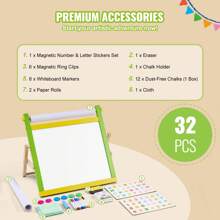 Easel Accessory Set, 32 PCS Kid's Art Easel Painting Kit Including Chalks, Dry-Erase Markers & Paper Rolls Or Magnetic Whiteboard, Chalkboard, Paper Roll, Supplies Set For Standing Or Tabletop Art Easel, Painting Accessories  Or Foldable Portable Drawing Board For Toddlers Boys And Girls - Desktop,3.97 lbs - 查看 3