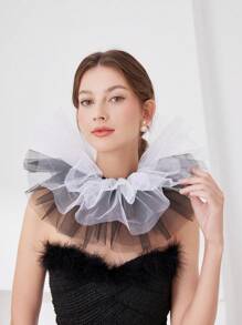 1pc Exaggerated Puff Ruffled Detachable Mesh Fake Collar For Women