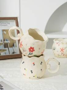 1pc Creative Hand-Painted Cartoon Pattern Ceramic Coffee Mug, Home Use Coffee Cup - Multicolor - View 5