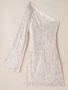 Acelitt 單肩斗篷袖亮片緊身連衣裙