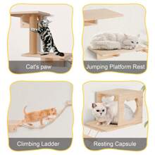 Cat Climbing Wall Wall Scratching Post Wall Scratching Board Cat Cave Column Cat Shelf Cat Stairs Cat Furniture - gỗ - Xem 10
