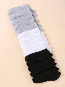 1/5/10/12/15/24/30双装女士短袜，纯色短袜，黑白灰三色可选，适合春、夏、秋、冬四季穿着，是远足、返校、圣诞节、新年、感恩节的理想礼物。 - 彩色 - 查看 6
