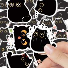 40/50/63pcs Small Black Cat Doodle Stickers, PVC Material, Durable, Suitable For Laptop, Phone, Water Bottle, Etc. High Adhesive Design Ensures Stickers Stay Firmly In Place.