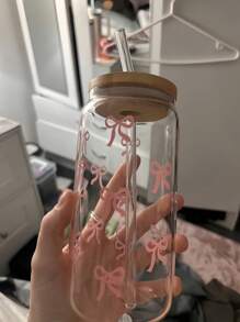 450ml/15.22oz 带盖和吸管的硼硅酸盐玻璃杯，罐形设计，适用于咖啡、茶、果汁、牛奶、生日礼物、饮具 - 彩色 - 查看 14