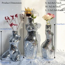 Silver Handmade Ceramic Disco Ball Vase, Creative Disco Floral Vase For Flowers And Plants, Boho Home Decor, Available In Multiple Sizes, Birthday Graduation Gift, Home Decoration, Room Decor, Glass Vase - Silver - View 4