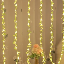GCTECHING 1pc 2m Green Leaf Garland String Light, 20 LED Bulbs, Battery Powered Warm Light, Suitable For Fireplace, Railing, Curtain, Christmas Gift, Party, Wedding, Room, Table, Indoor Decoration (Can Be Displayed In Multiple Ways) - Warm White - View 7