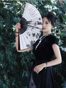 1pc Summer 10 Inch Ink Style -{Clear Bamboo Folding Fan - Color - View 2