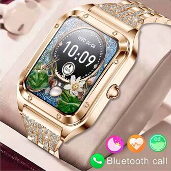 KENPANG 1 件奢华时尚女士智能手表，1.59 英寸（4.03 厘米）高清全触摸屏，蓝牙通话，语音助手，IP67 防水智能手表，多种锻炼模式，心率/睡眠和健身追踪器，适用于 Android 和 IOS，完美的礼物。