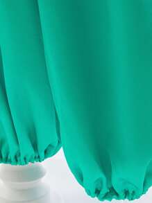 Young Girls' Off Shoulder Green Princess Style Jumpsuit, Suitable For Party