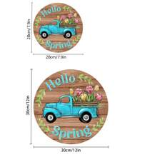 1Pc Welcome Spring Wooden Door Sign Flower Car Wall Hanging Sign For Spring Farmhouse Home Decor,Round Shape Spring Wood Wall Hanging Plaque Sign For Spring Season Theme Party Outdoor Indoor Decorations