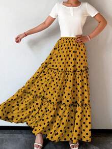 女士度假风 - 时尚优雅浪漫叠层撞色波点半身裙