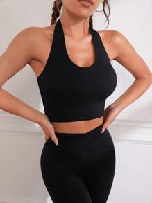 Sujetador con espalda cruzada y aumento de pecho para mujer - Sujetador de cuello halter, adecuado para uso diario, yoga, ropa exterior