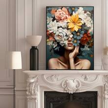 1pc, Canvas Hanging Painting, Framed Decorative Painting, Poster, Wall Art, Floral Canvas Wall Art Print, Modern Abstract Floral Oil Painting Feminine Poster For Home Decor, Spring Home Decorations Gifts Birthday Graduation