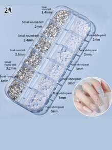 12 格平底美甲水钻和美甲珍珠方形/圆形水晶美甲宝石，适合 DIY 或美甲沙龙 - 彩色 - 查看 2