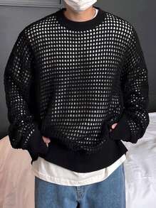 Men's American Vintage Hollow-Out Pattern Sweater, Unisex Casual Loose Retro Knitted Top