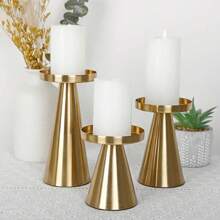 3pcs/Set Copper-Plated Candle Holder Set, Home Decor Wedding Decoration - Multicolor - View 4