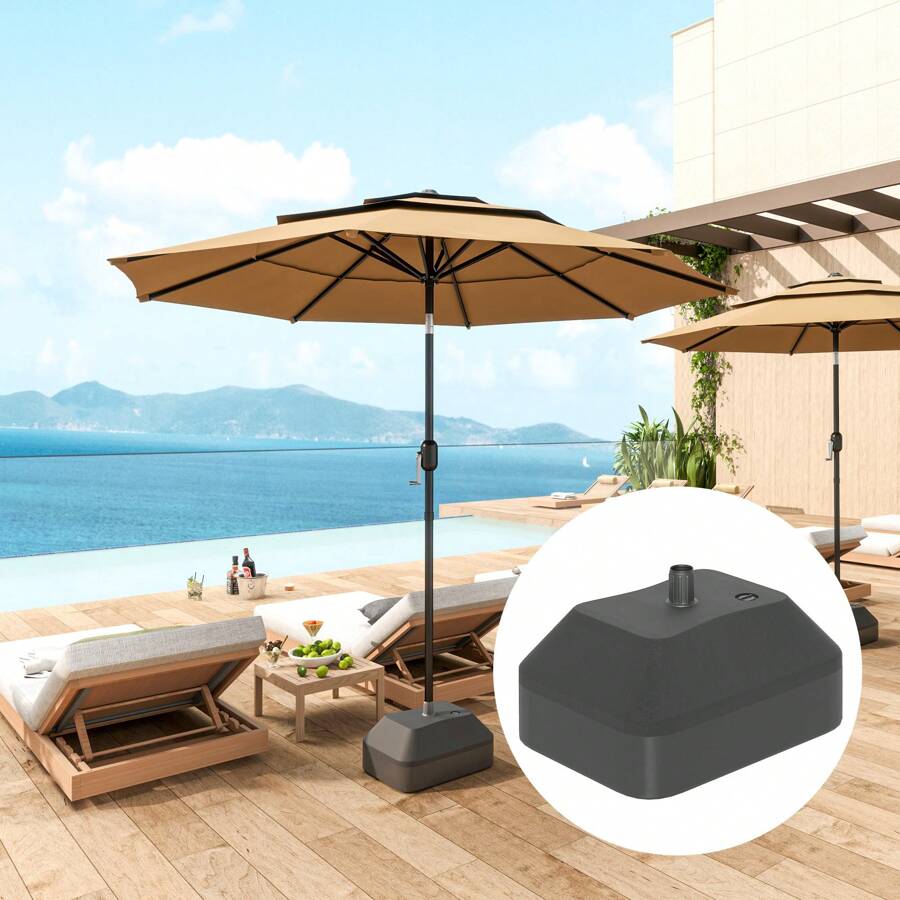Outsunny Fillable Garden Parasol Base, Heavy Duty Parasol Base Stand Outdoor Umbrella Stand, Filled Up To 24kg With Stand Or 20kg With Water, Sun Umbrella Base For Deck Poolside, Black - Black - View 1