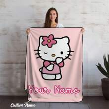 1pc Personalized  Fleece Blanket, Cute  Cartoon Pattern Soft & Warm Flannel Blanket, Comfortable And Suitable For Bed, Sofa, Chair, All Seasons - Pink - View 13