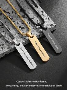 个性化文字定制吊坠项链，简约设计适合女性/男性日常佩戴，情人节礼物，送给她/他的个性化珠宝礼物 - 彩色 - 查看 3