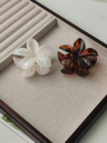 2 件装女士简约豹纹焦糖色亚克力花卉发夹，优雅百搭日常发饰 - 彩色 - 查看 1