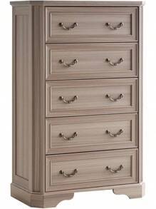 Farmhouse 48" Tall 5-Drawer Wood Dresser, Rustic Chest With Corner Bevel Shape, Closet Storage Organizer For Bedroom, Living Room, And Hallway - Quả óc chó xám - Xem 7