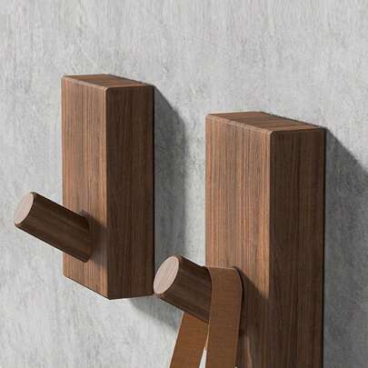 1-3pcs Solid Wooden Wall-Mounted Clothes Hooks, Natural Walnut Wood Rack Hanger For Wardrobe, Laundry Room, Store, Cafe