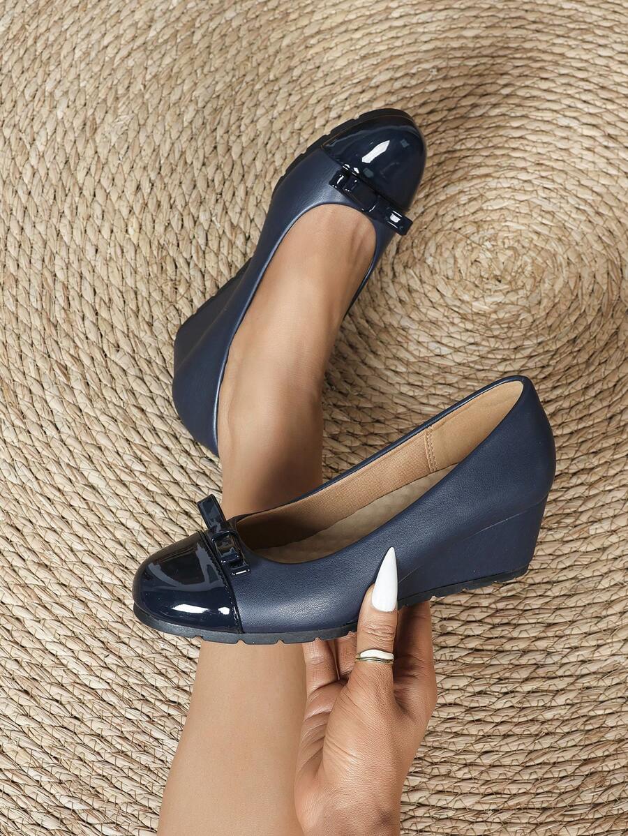 Women's Fashion Block Heel Soft Comfortable Slip-On High Heeled Pumps - Blue - View 1