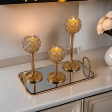 Juego de 3 portavelas de cristal mini europeos, adorno metálico creativo, suministros para la decoración de la cena a la luz de las velas en bodas y hogar