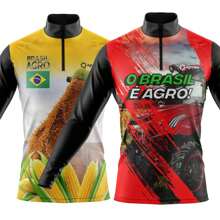 Kit 2 Camisa Camiseta Agro Blusa Manga Longa Proteção Solar UV Gola Zíper Pecuária Boi Agricultura Trator Colheitadeira Brasil - Gengibre - Visão 2