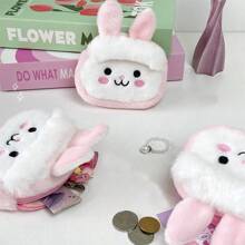 Monedero de peluche de conejo lindo, diseño minimalista práctico y multifuncional, cartera pequeña, monedero - Rosa - Ver 2