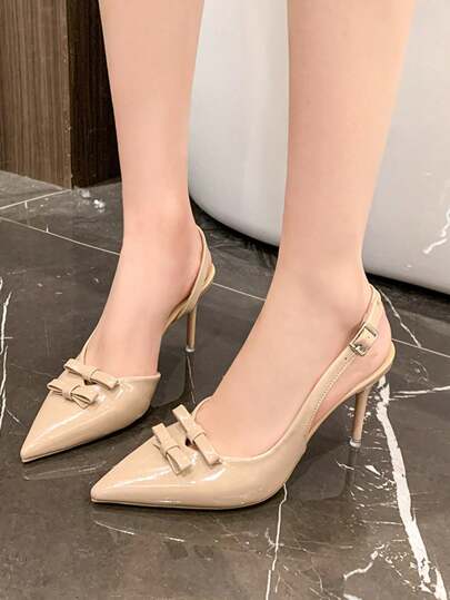 أحذية كعب عالي بكعب إبرة ذات رباط شريطي باللون الوردي الفاتح، أنيقة للعمل والحفلات والعطلات