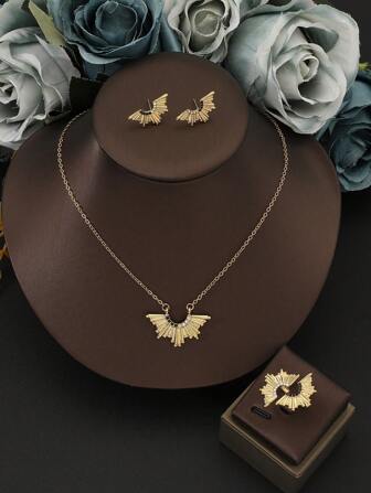 4 件/套不锈钢金翼女士首饰套装，18K 镀金，女士连衣裙，日常服装，街头，工作，派对，庆典，节日