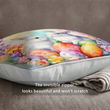 4 件复活节兔子和花卉印花毛绒枕套，可爱卡通兔子装饰靠垫套，适用于沙发、卧室、家居、汽车，不含枕芯