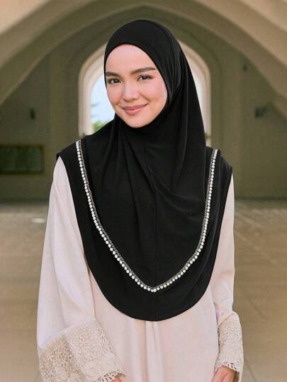 1pc Women's Solid Color Metallic Elastic Chin Cover Headscarf, Convenient Hijab Scarf Lining For Abaya Robe, Suitable For Daily Wear