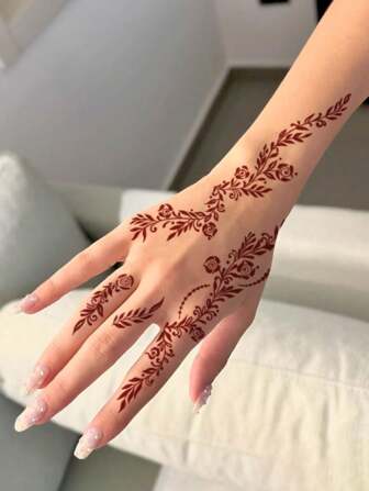 1pc Washable Finger Tattoo Sticker, Floral Totem Pattern Temporary Tattoo Sticker, Fashionable Personalized Tattoo Sticker Suitable For People