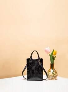 Fashion Embossed Crocodile Pattern Mini Handbag, Fit For Smartphone, Women's Shoulder Crossbody Bag