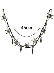 1pc Gothic Thorn Metal Rivet Necklace For Women, Vintage Y2K Street Style Necklace Suitable For Daily Wear, Great Gift For Friends - Silver - View 4